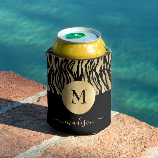 Black Gold Animal Print Monogram Name Glam Chic Dosenkühler (In Situ Pool)