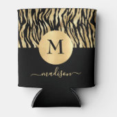 Black Gold Animal Print Monogram Name Glam Chic Dosenkühler (Vorderseite)