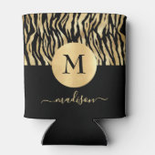 Black Gold Animal Print Monogram Name Glam Chic Dosenkühler (Rückseite)
