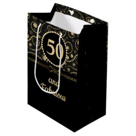 Black &Gold ANY AGE Birthday 7” l x 4.5” w x 10” h Mittlere Geschenktüte