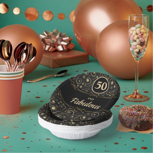 Black & Gold ANY AGE Birthday Pappteller (Multi)