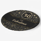 Black & Gold ANY AGE Birthday Pappteller (Schrägansicht)