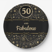 Black & Gold ANY AGE Birthday Pappteller (Vorderseite)