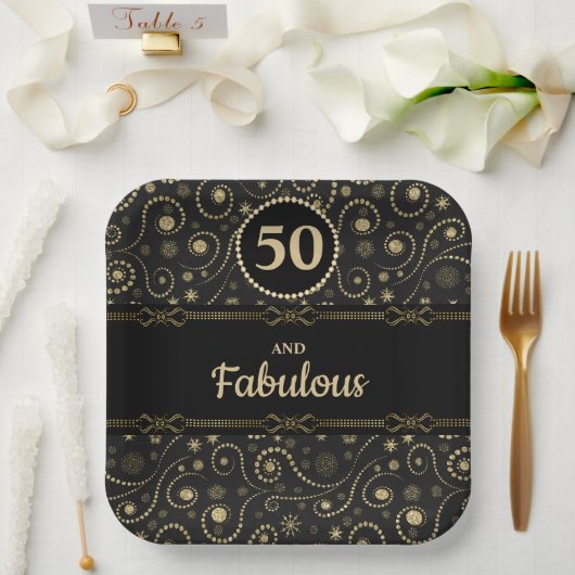 Black & Gold ANY AGE Birthday Pappteller (Hochzeit)