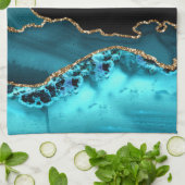 Black Gold & Aquamarin Agate, DIY Monogram & Gold Geschirrtuch (Gefaltet)
