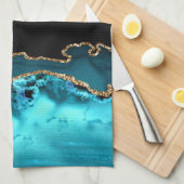 Black Gold & Aquamarin Agate, DIY Monogram & Gold Geschirrtuch (Viertel Falte)