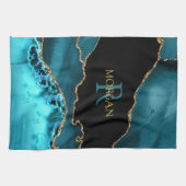 Black Gold & Aquamarin Agate, DIY Monogram & Gold Geschirrtuch (Horizontal)