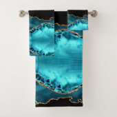 Black Gold & Aquamarin Agate, Monogram & Gold Name Badhandtuch Set (Insitu)