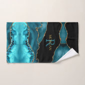 Black Gold & Aquamarin Agate, Monogram & Gold Name Badhandtuch Set (Handtuch)