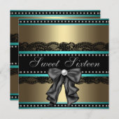 Black Gold Aquamarin Blue Sweet 16 Geburtstagspart Einladung (Vorne/Hinten)