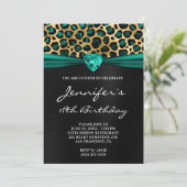 Black Gold Aquamarin Green Leopard Foil 18. Geburt Einladung (Stehend Vorderseite)