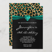 Black Gold Aquamarin Green Leopard Foil 18. Geburt Einladung (Vorne/Hinten)