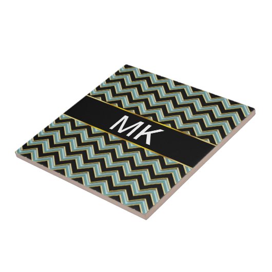 Black Gold Aquamarin ZigZag Fliese (Seite)