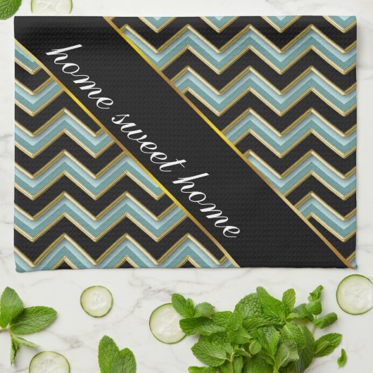 Black Gold Aquamarin ZigZag Geschirrtuch (Gefaltet)