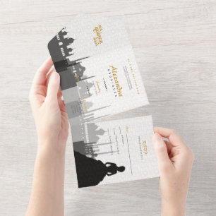 Black & Gold Arabian Quinceñera All In One Einladung