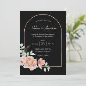 Black Gold Arch Floral Boho Hochzeitseinladung Einladung (Stehend Vorderseite)