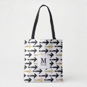 Black & Gold Arrow Monogram Totbeutel Tasche (Vorderseite)