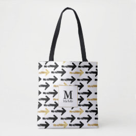 Black & Gold Arrow Monogram Totbeutel Tasche