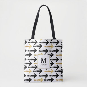 Black & Gold Arrow Monogram Totbeutel Tasche