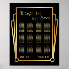 Black & Gold Art Deco 12 Tables Sitzkarte Poster
