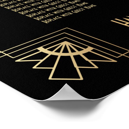 Black & Gold Art Deco 12 Tables Sitzkarte Poster (Ecke)