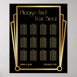 Black & Gold Art Deco 12 Tables Sitzkarte Poster