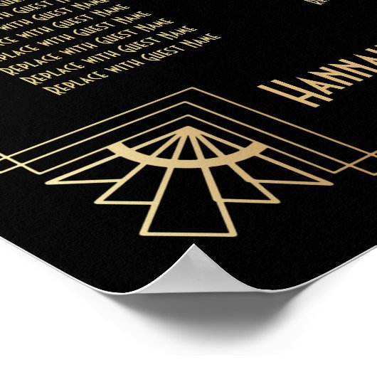 Black & Gold Art Deco 12 Tables Sitzkarte Poster (Ecke)