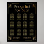 Black & Gold Art Deco 12 Tables Sitzkarte Poster (Vorne)