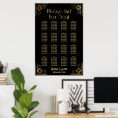 Black & Gold Art Deco 16 Tables Sitzkarte Poster (Heimbüro)