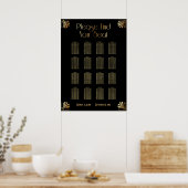 Black & Gold Art Deco 16 Tables Sitzkarte Poster (Küche)