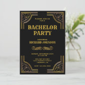 Black Gold Art Deco Bachelor Party - Einladung (Stehend Vorderseite)