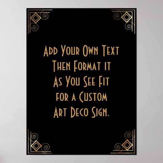 Black Gold Art Deco Custom DIY Wedding Sign Poster (Vorne)