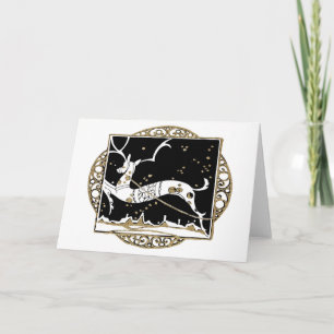 Black & Gold Art Deco Doily Deer Feiertagskarte