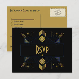 Black & Gold Art Deco Elegant 1920s Gatsby Style Postkarte
