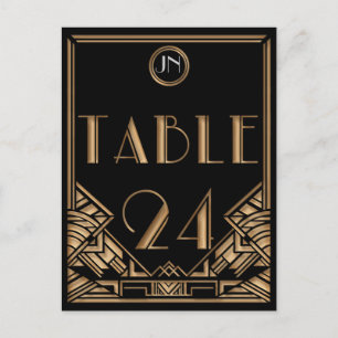 Black Gold Art Deco Gatsby Stil Tisch Nummer 24 Postkarte