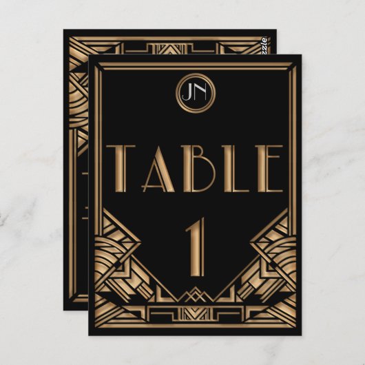 Black Gold Art Deco Gatsby Style Tischnummer 1 (Vorne/Hinten)
