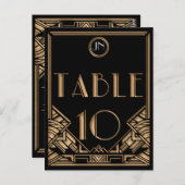 Black Gold Art Deco Gatsby Style Tischnummer 10 (Vorne/Hinten)