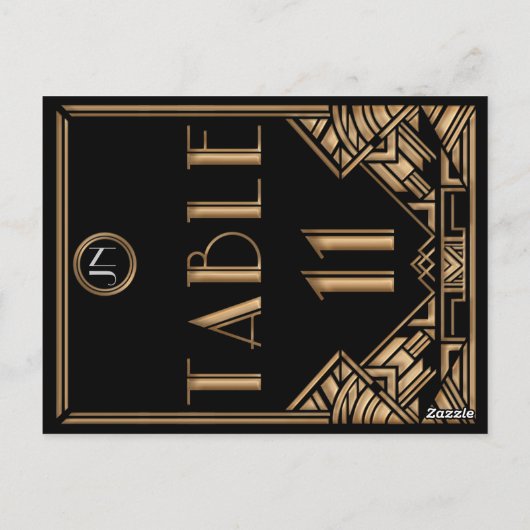 Black Gold Art Deco Gatsby Style Tischnummer 11 (Rückseite)