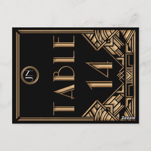 Black Gold Art Deco Gatsby Style Tischnummer 14 (Rückseite)