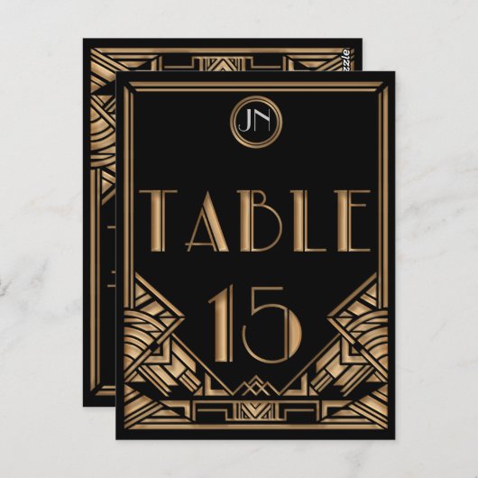 Black Gold Art Deco Gatsby Style Tischnummer 15 (Vorne/Hinten)