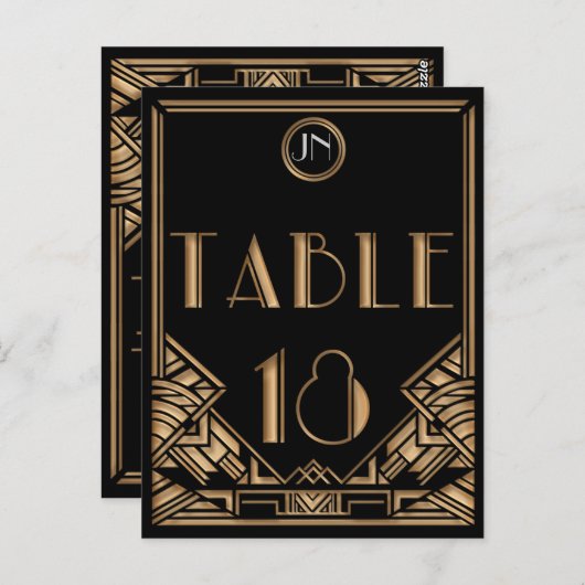 Black Gold Art Deco Gatsby Style Tischnummer 18 (Vorne/Hinten)