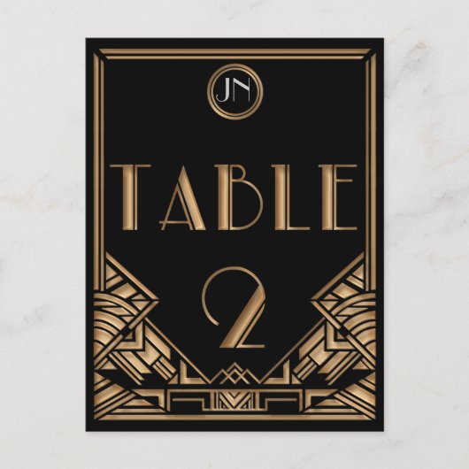Black Gold Art Deco Gatsby Style Tischnummer 2 (Vorderseite)