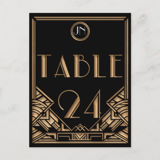 Black Gold Art Deco Gatsby Style Tischnummer 24 (Vorderseite)