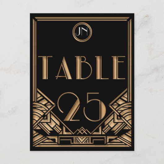 Black Gold Art Deco Gatsby Style Tischnummer 25 (Vorderseite)