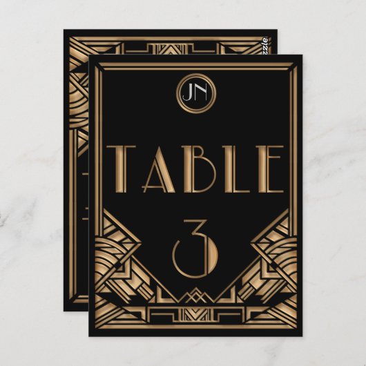 Black Gold Art Deco Gatsby Style Tischnummer 3 (Vorne/Hinten)