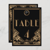 Black Gold Art Deco Gatsby Style Tischnummer 4 (Vorne/Hinten)