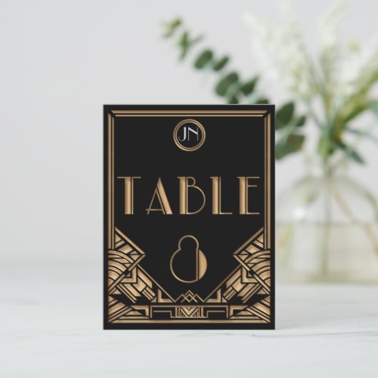 Black Gold Art Deco Gatsby Style Tischnummer 8 (Stehend Vorderseite)