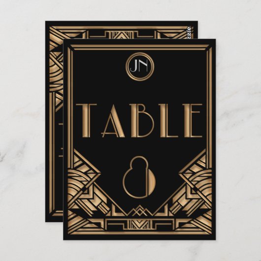 Black Gold Art Deco Gatsby Style Tischnummer 8 (Vorne/Hinten)