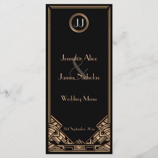 Black Gold Art Deco Gatsby Style Wedding Menü Menükarte (Vorderseite)