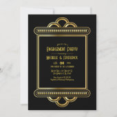 Black & Gold Art Deco Gold Engagement Party Photo Einladung (Vorderseite)
